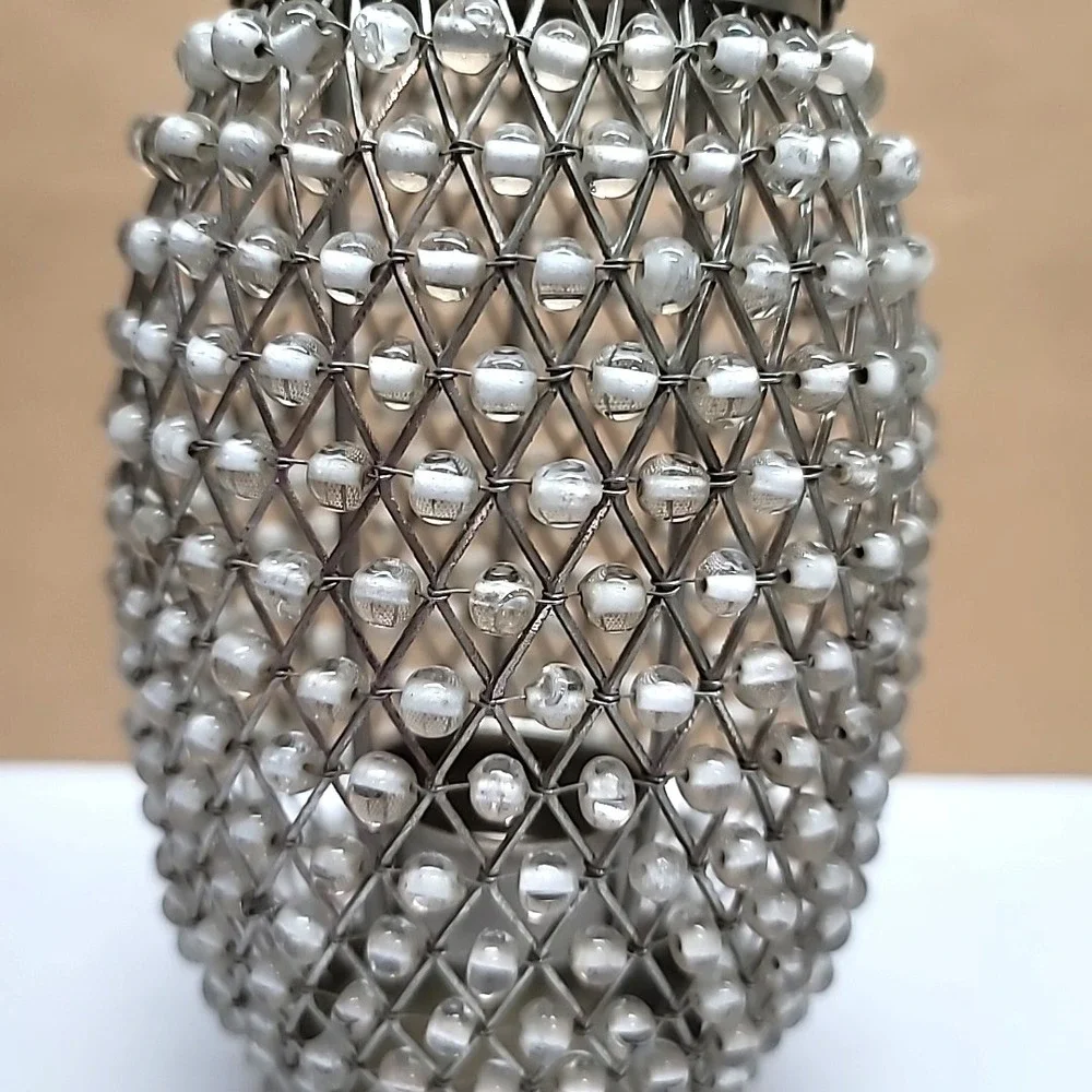 Silver Metal & Clear Glass Beads Tea Light Candle Holder 7